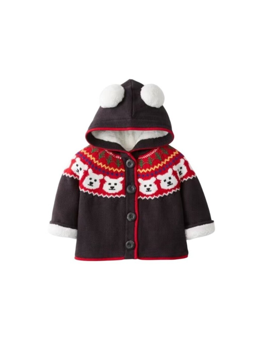 Hanna Andersson Sherpa Sweater Nordic Fair Isle Polar Bear Hoodie gray& red 2T